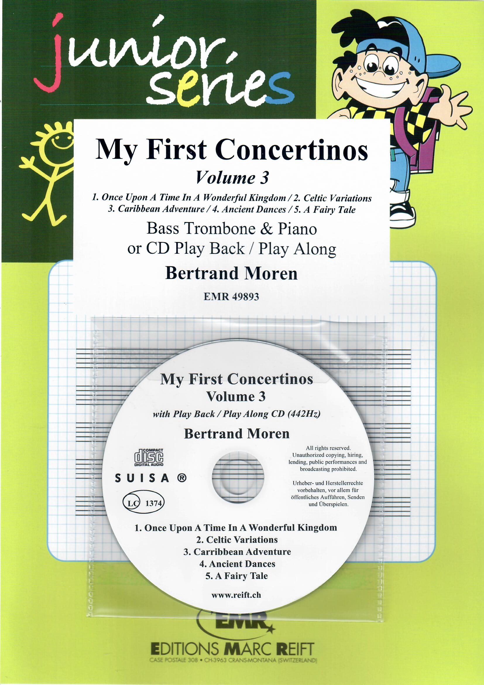 MY FIRST CONCERTINOS VOLUME 3 - Bass Trombone & CD, BOOKS with CD Accomp., SOLOS for Bass Trombone